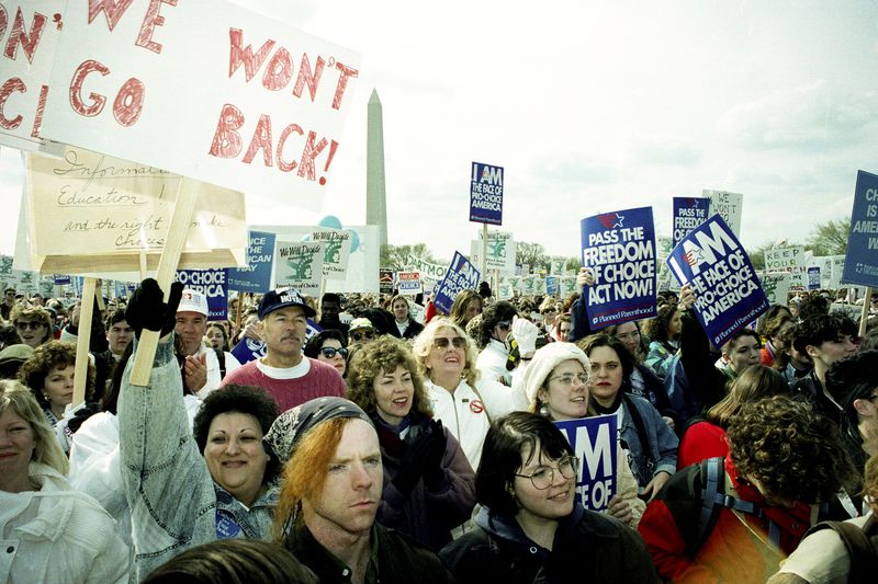 Thousands of demonstrators gathered for the March for Women’s Lives, sponsored by the National Organization for Women (NOW), in Washington DC, on April 5, 1992.
