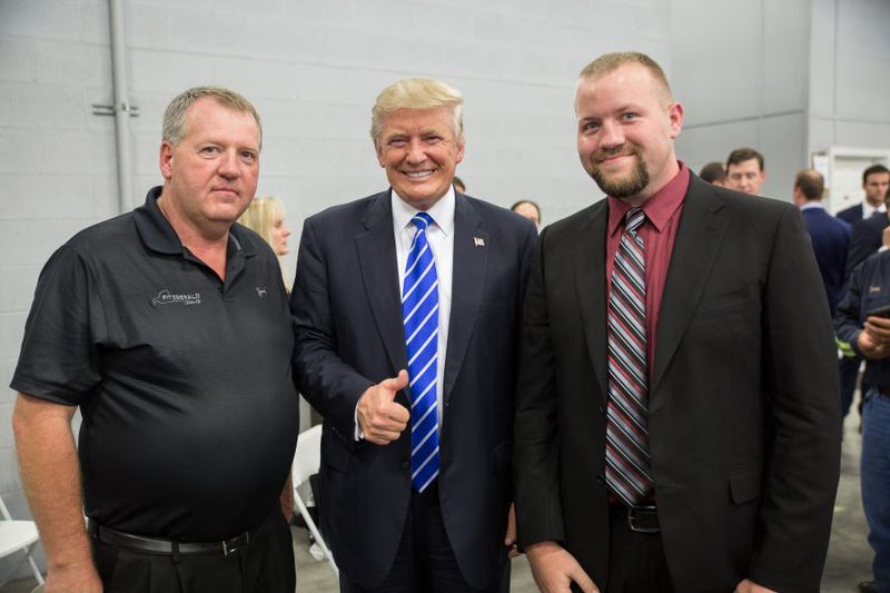 Tommy Fitzgerald Sr. (left) and Tommy Fitzgerald Jr. flank then candidate Donald Trump at a 2016 campaign event. 