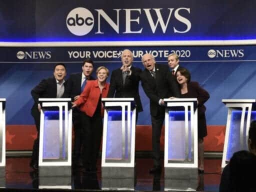 Desperate candidates toss out memes, new taglines, and #whiteobama in SNL’s Democratic debate